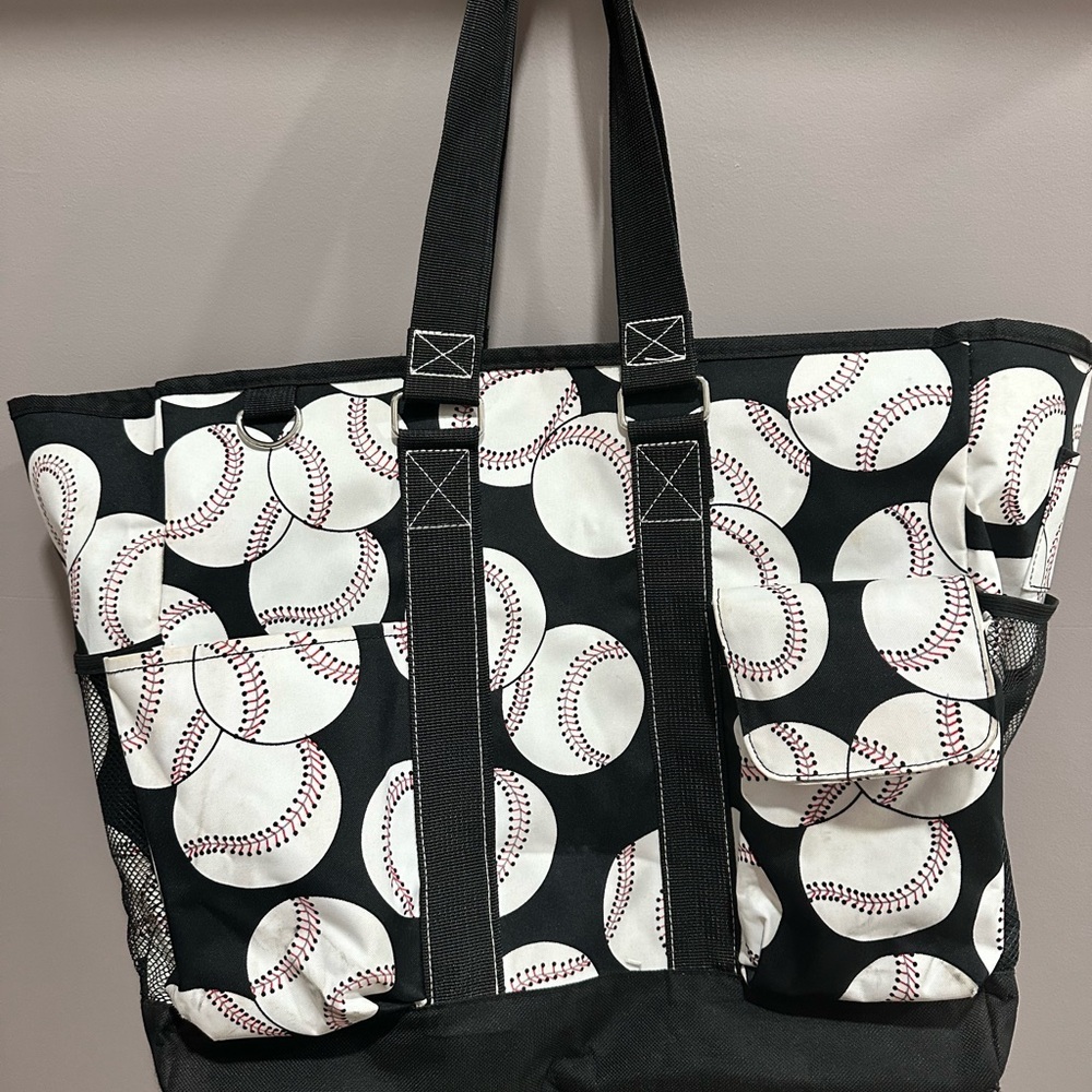 Baseball Print Tote Bag - Black and White